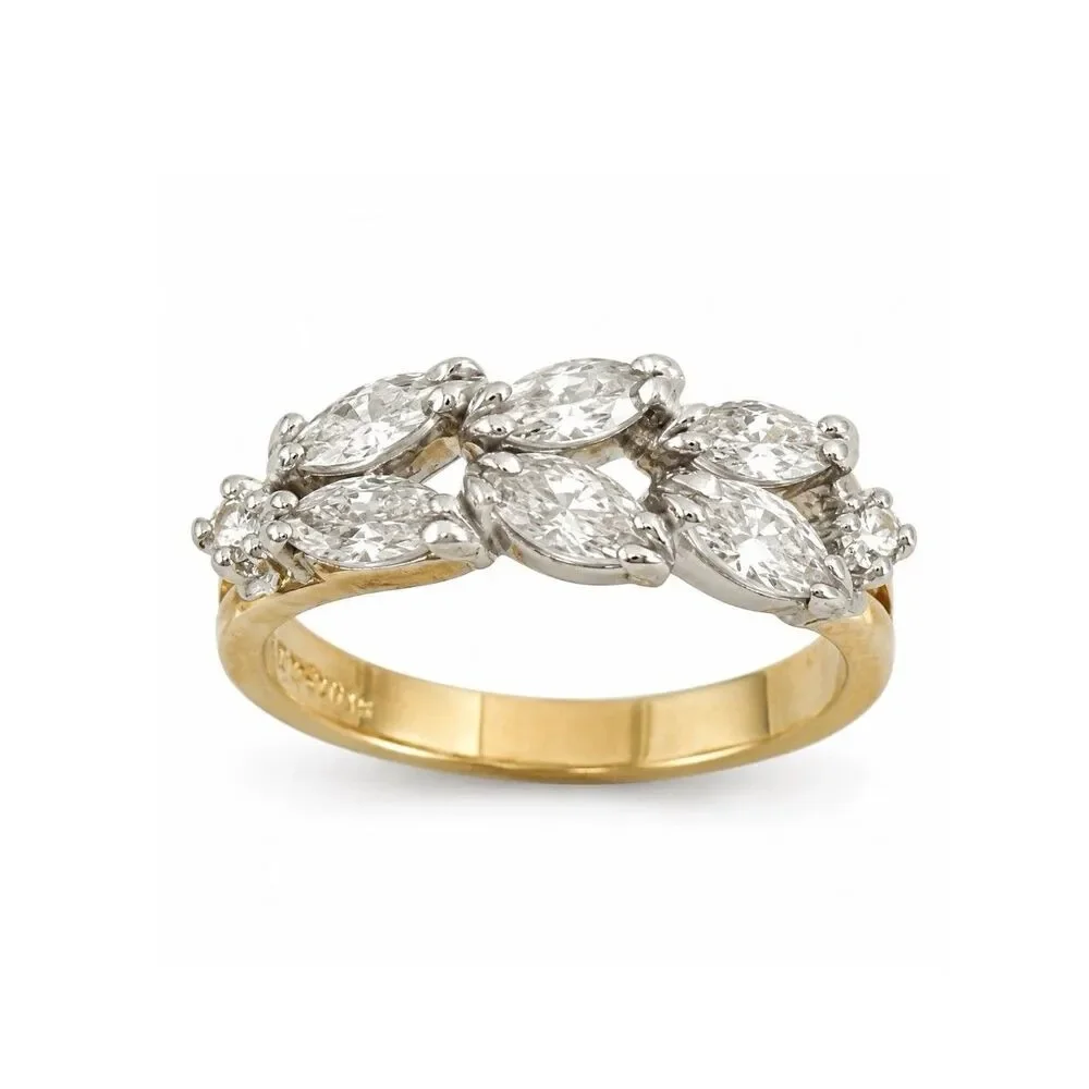 Vintage 1970s Ring Size 9 CZ Marquise Cluster Gold Plated Band - 14Q
